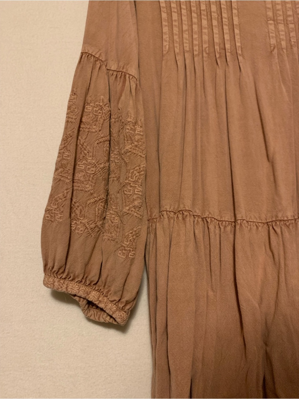 Solitaire Dusty Pink Embroidered Pin Tuck Boho Tiered Peasant Dress L - Picture 3 of 9